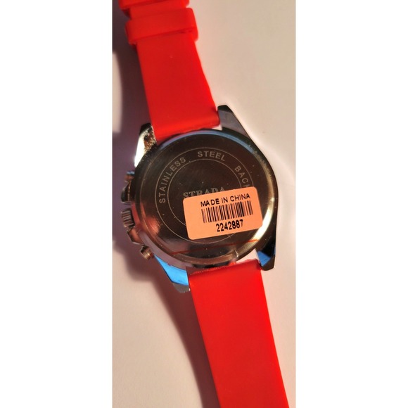 STRADA GENOA Women's Rhinestone Accent Watch RED Silicone Strap Chronograph - Picture 3 of 8